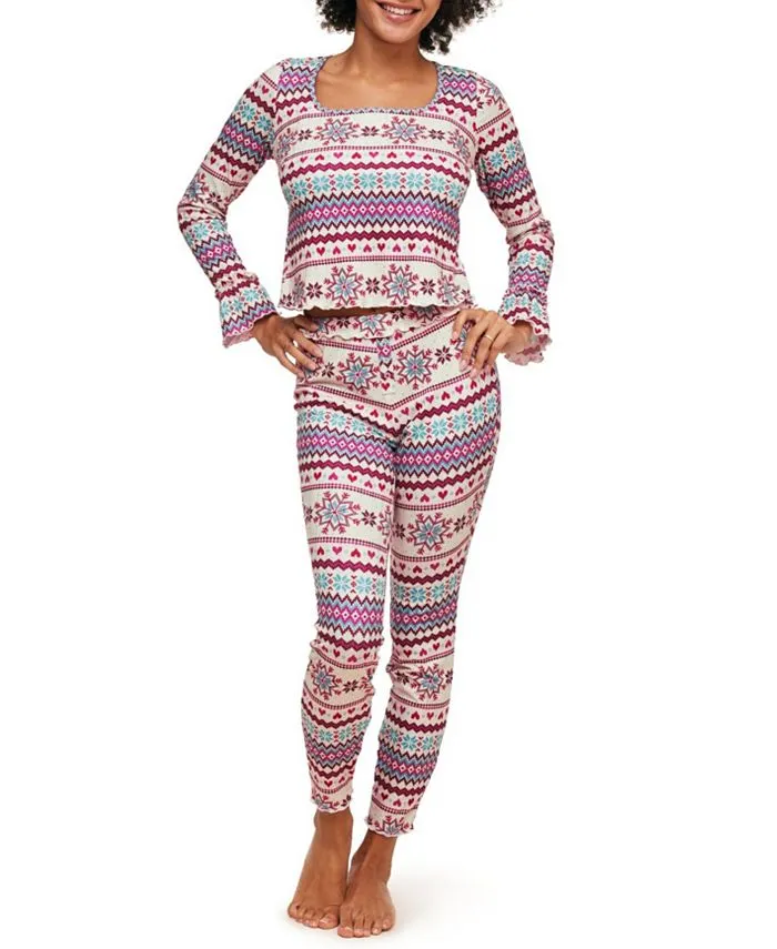 Audra Women's Long Sleeve Pajama Top & Adore Me Leggings Set , multicolor