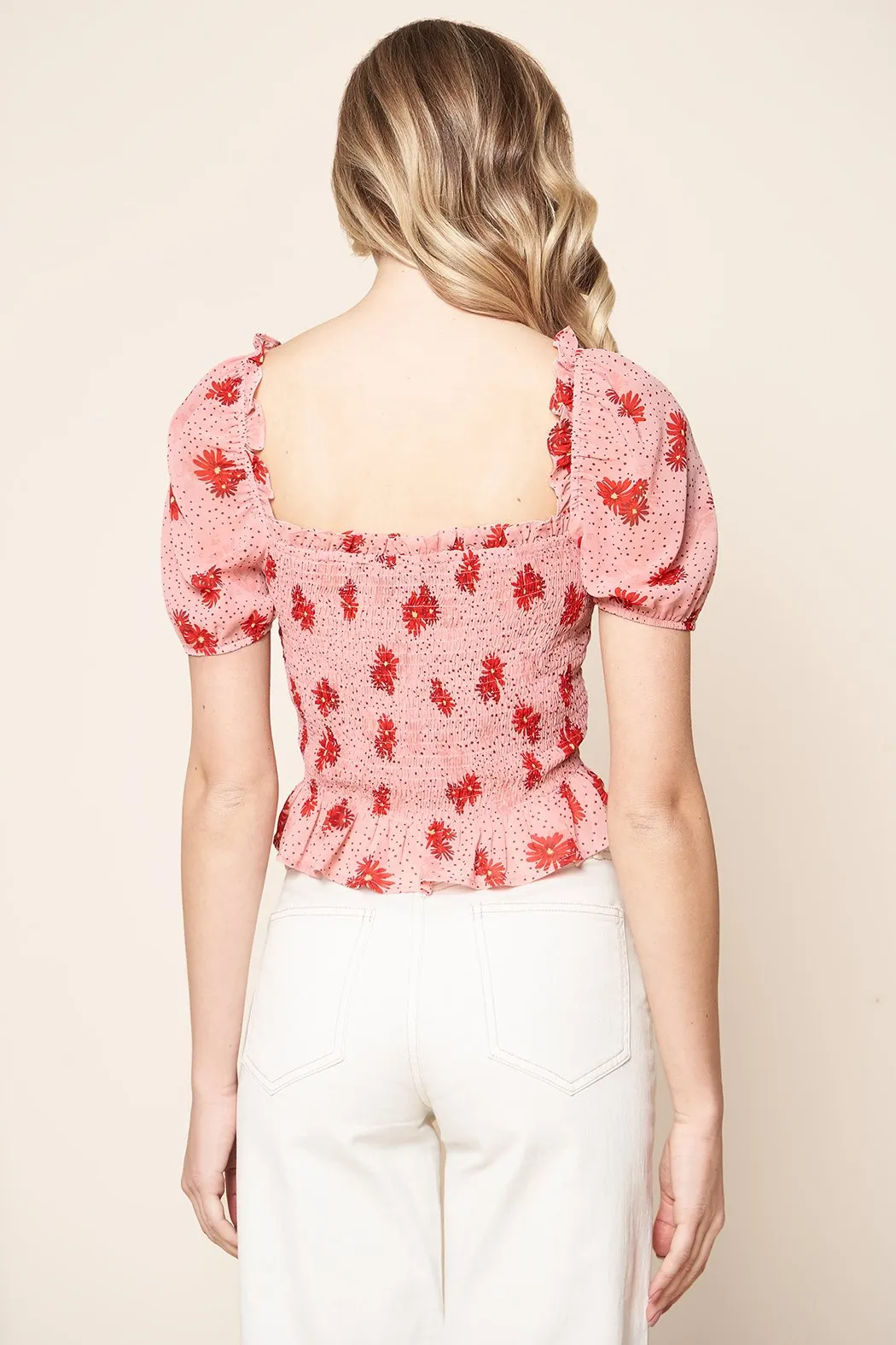 Besame Floral Puff Sleeve Cropped Top