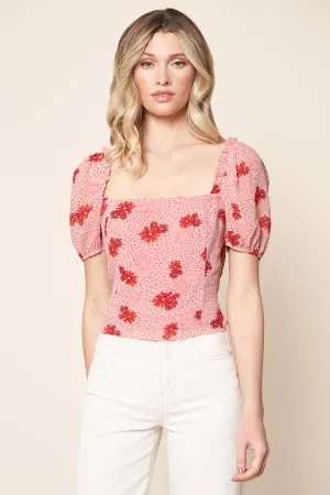 Besame Floral Puff Sleeve Cropped Top