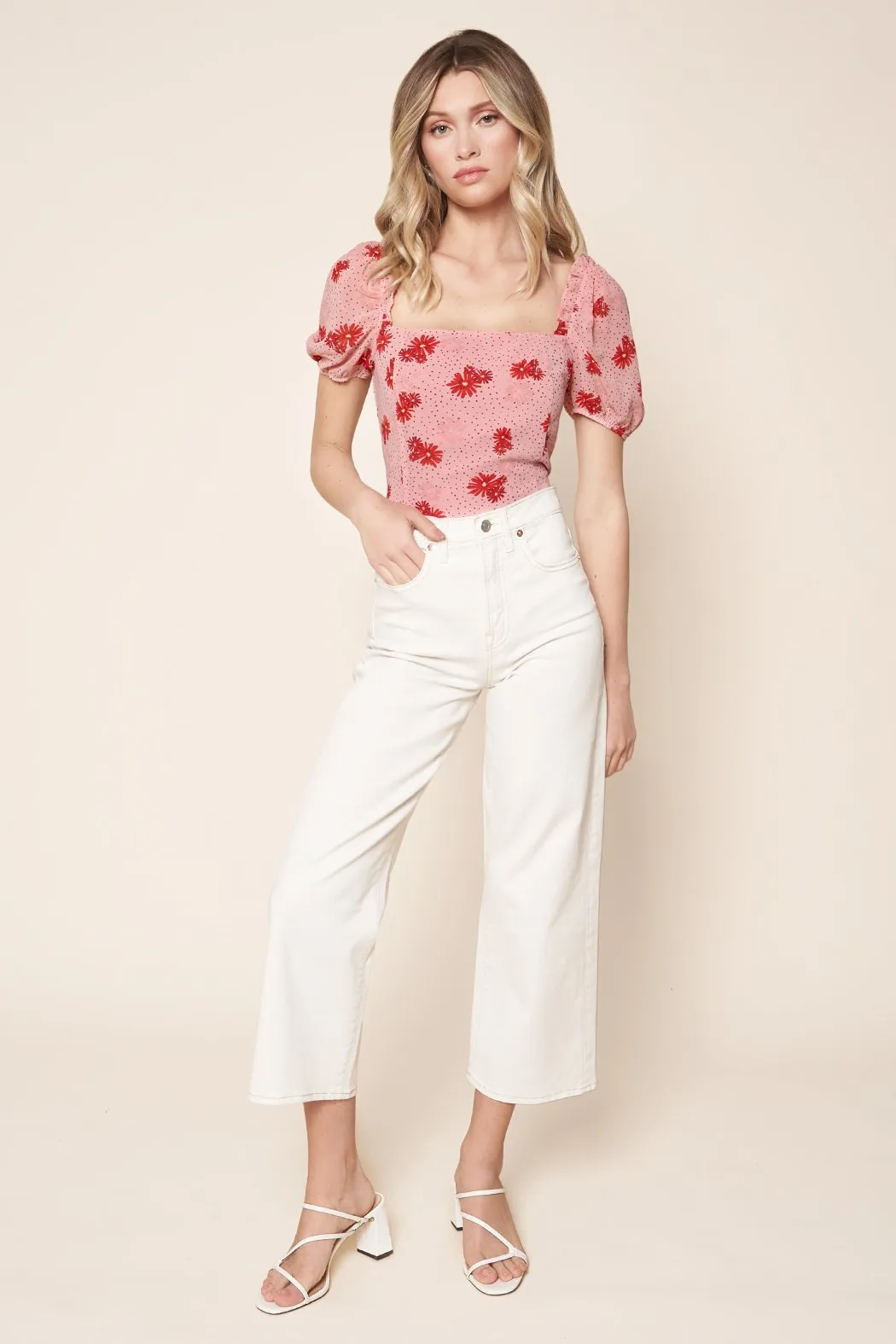 Besame Floral Puff Sleeve Cropped Top