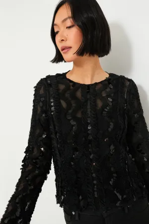 Black Sheer Sequined Long Sleeve Sutton Blouse