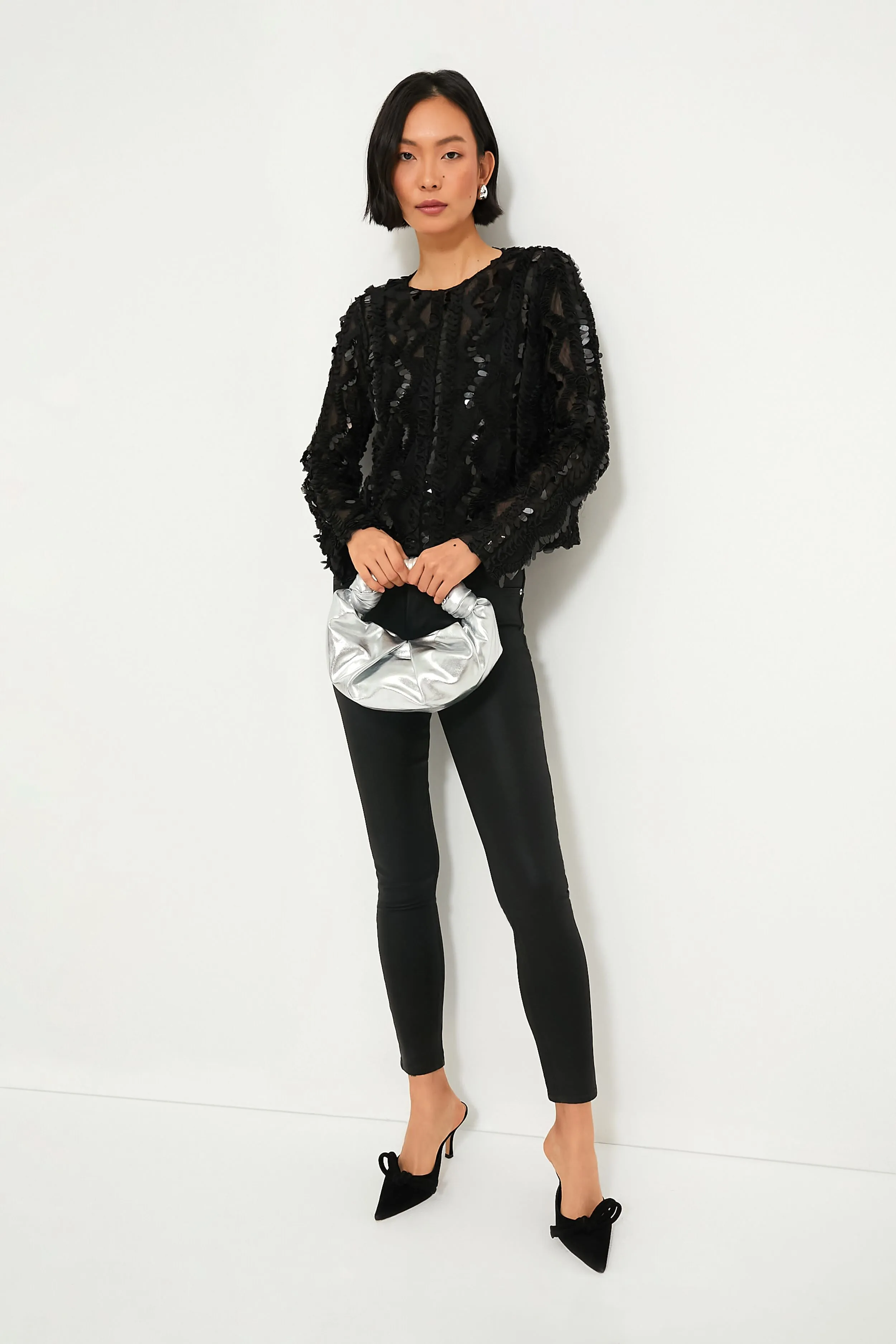 Black Sheer Sequined Long Sleeve Sutton Blouse