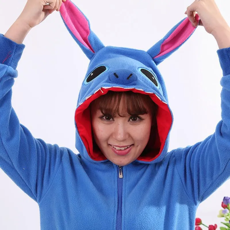 Blue Stitch Long Sleeve Kigurumi Costume Fleece Hoodie Coat Jacket