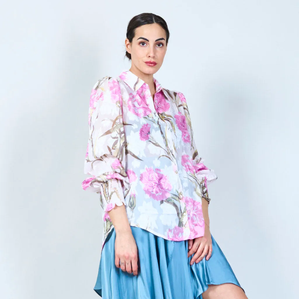 Botanical print semi-sheer blouse wholesale