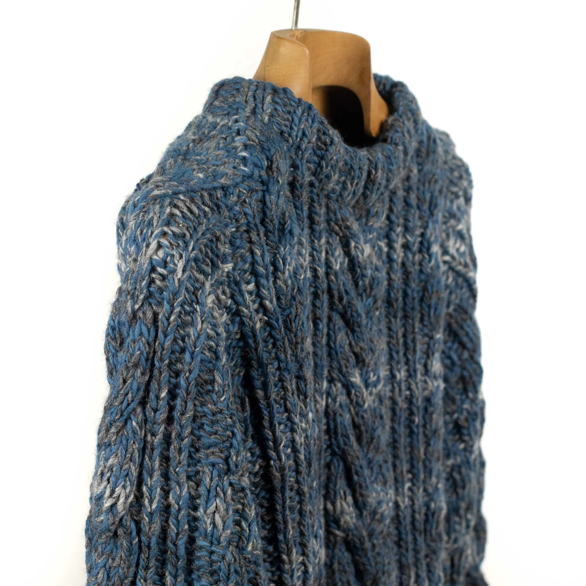 Chamula hand-knit Fisherman crewneck in blue grey mix wool