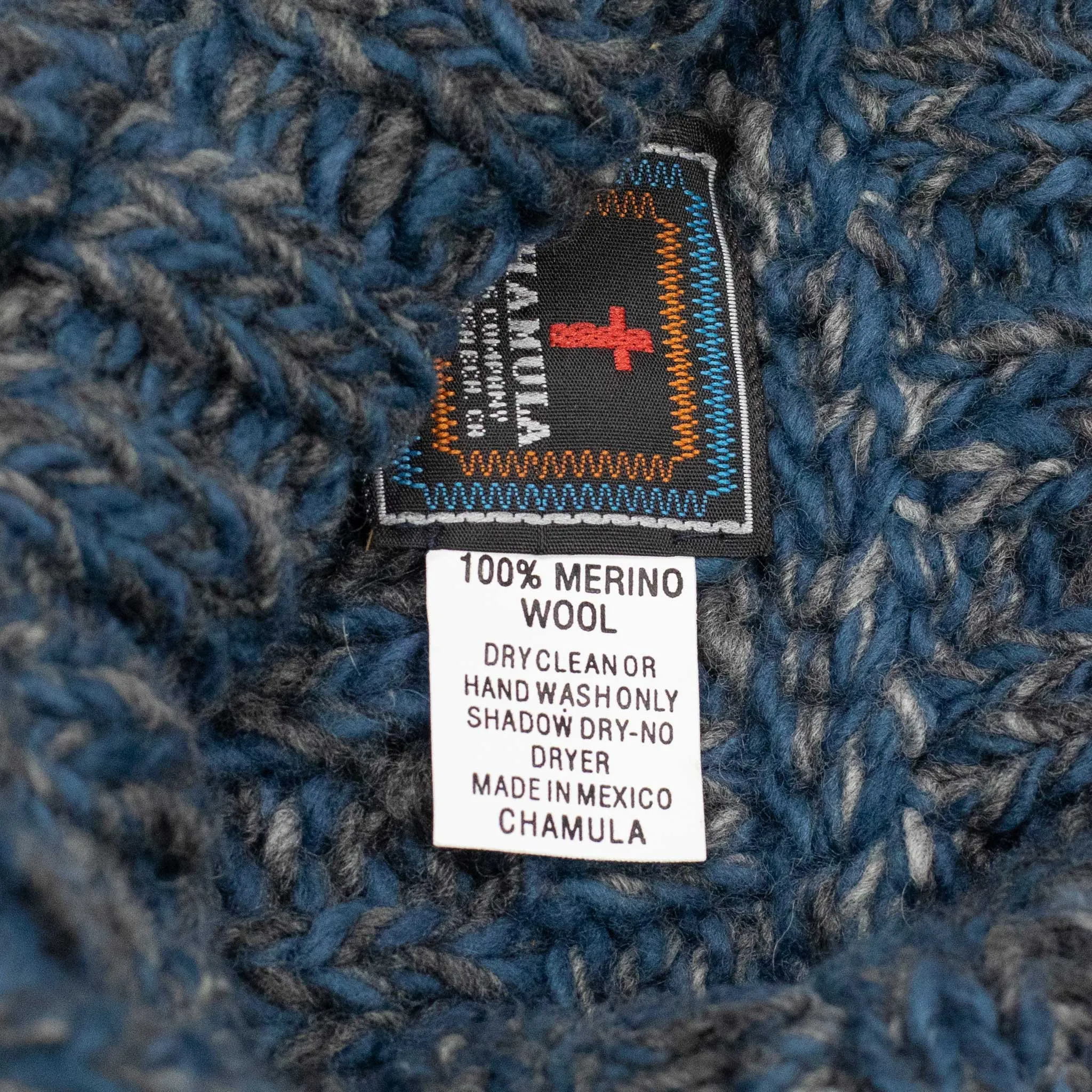 Chamula hand-knit Fisherman crewneck in blue grey mix wool