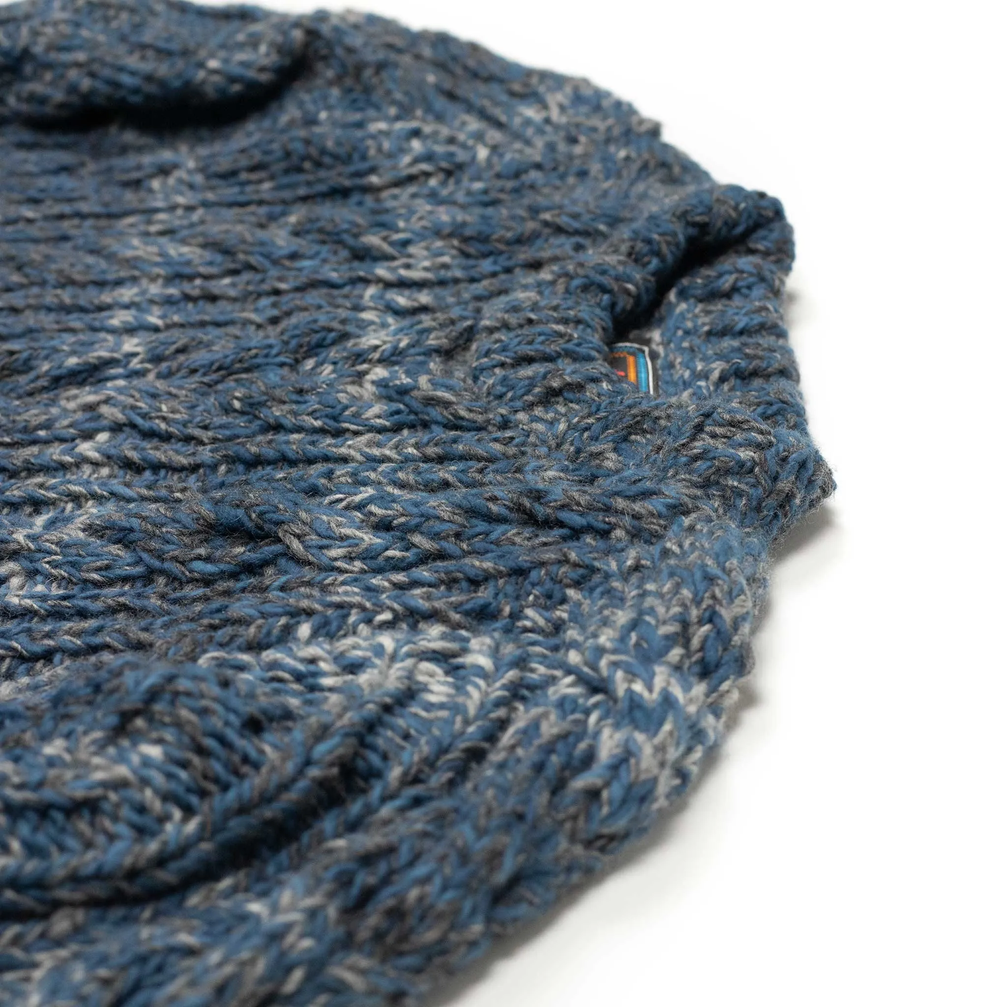 Chamula hand-knit Fisherman crewneck in blue grey mix wool