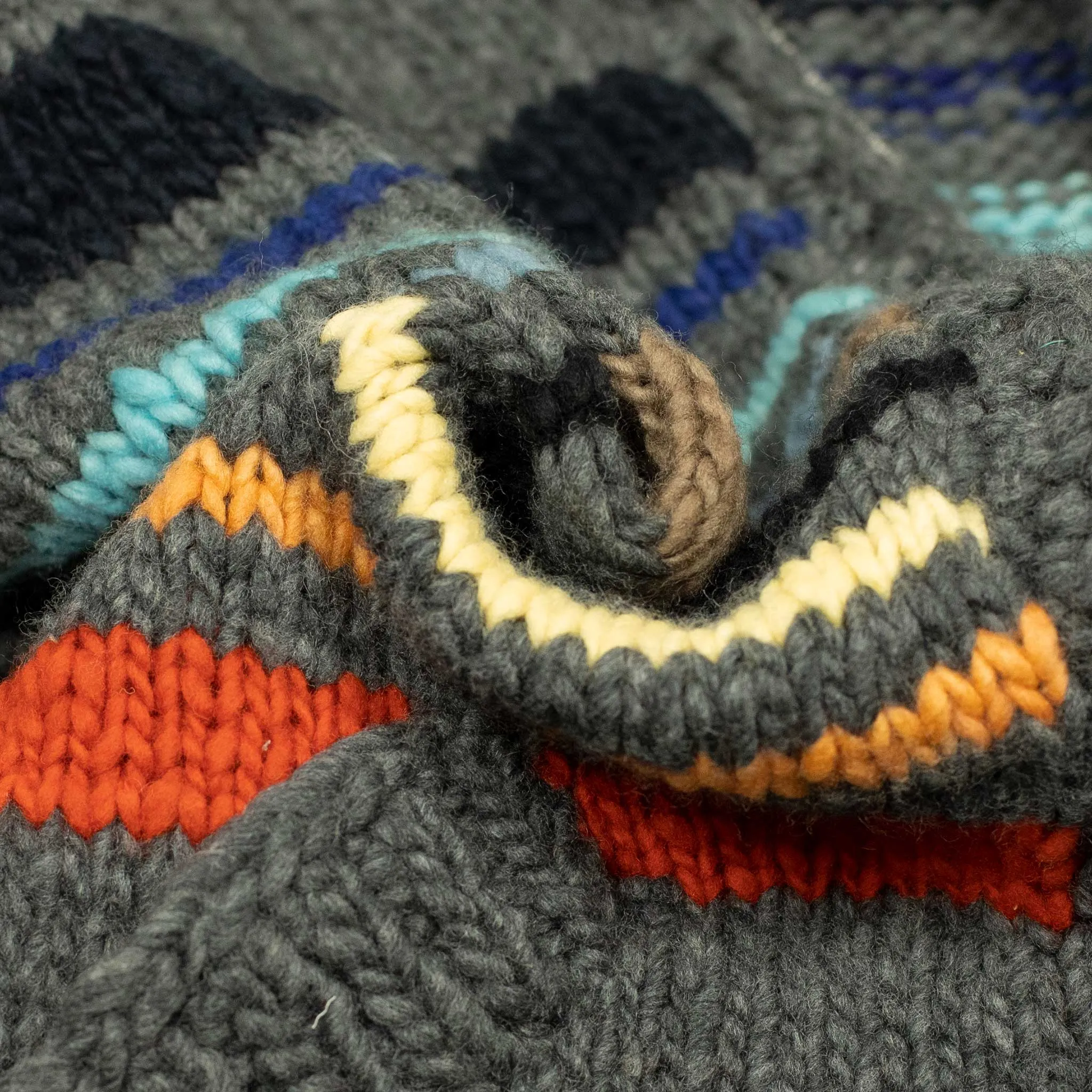 Chamula handknit cowichan style zipped cardigan in dark grey striped Merino wool (restock)