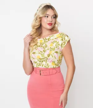 Collectif Light Lime Green Orchard Print Cordelia Top