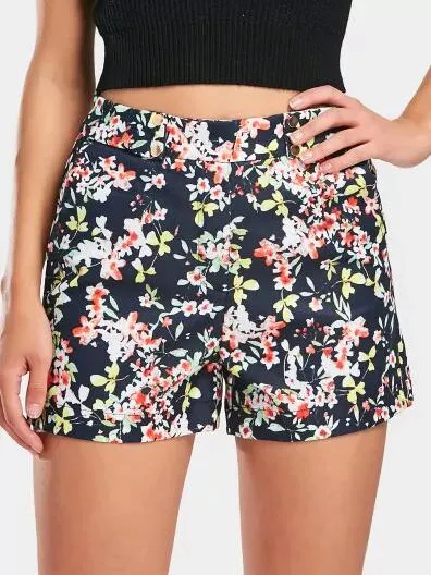 Fashion High Waist Floral Print Shorts