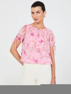 Floral Print Tie-Sleeve Top