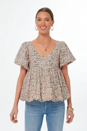 Floral Puff Sleeve Smocked Scoop Neck Virginia Blouse