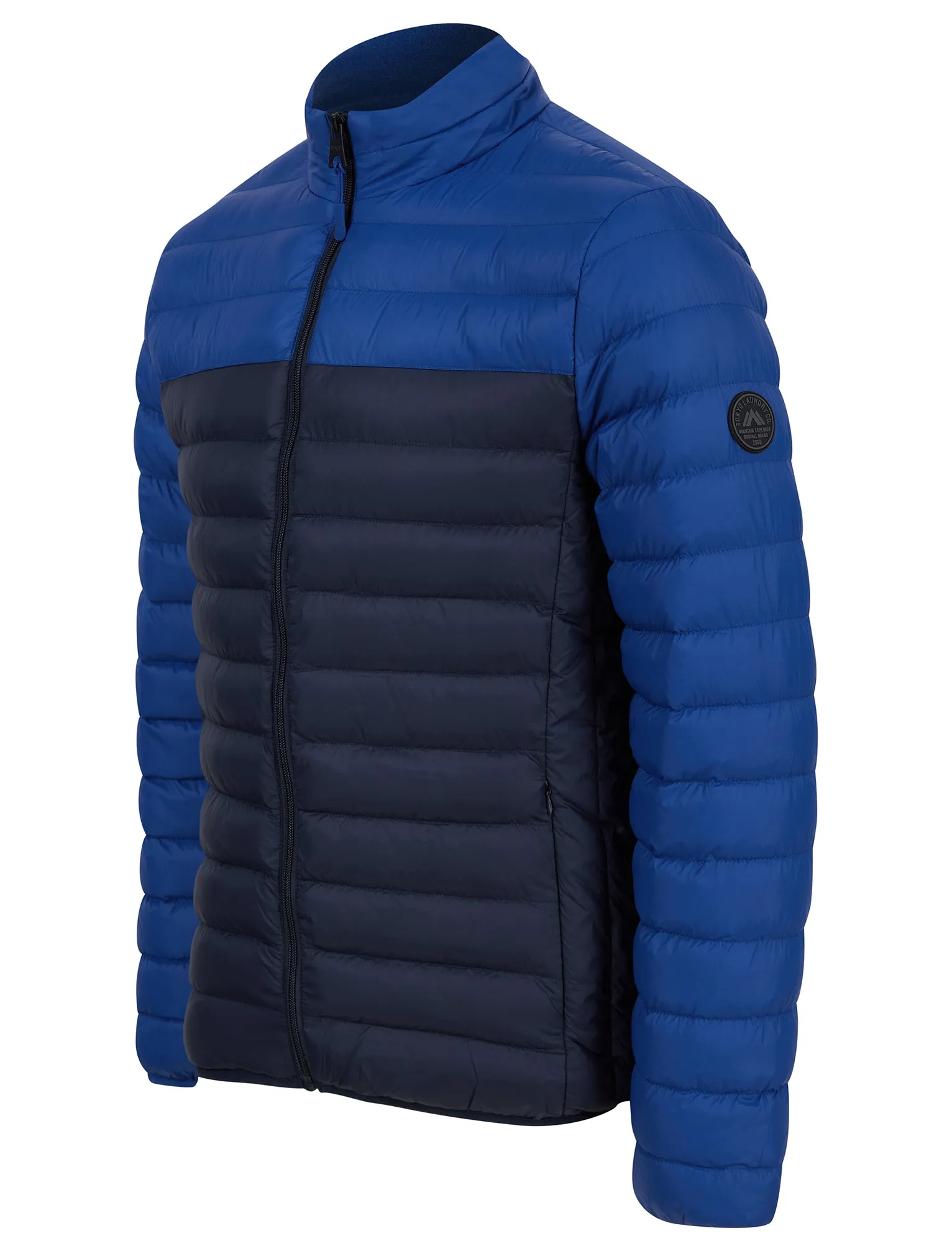 Inali Colour Block Funnel Neck Quilted Puffer Jacket with Fleece Lined Collar in Sodalite Blue - Tokyo Laundry