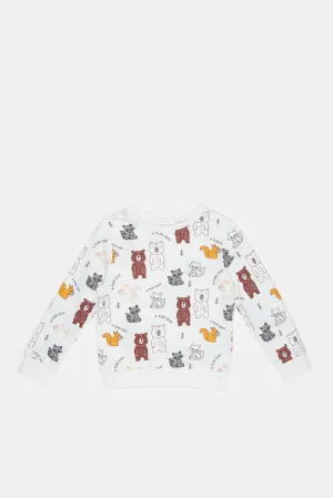 Infant Boys White Animal Printed Sweatshirt