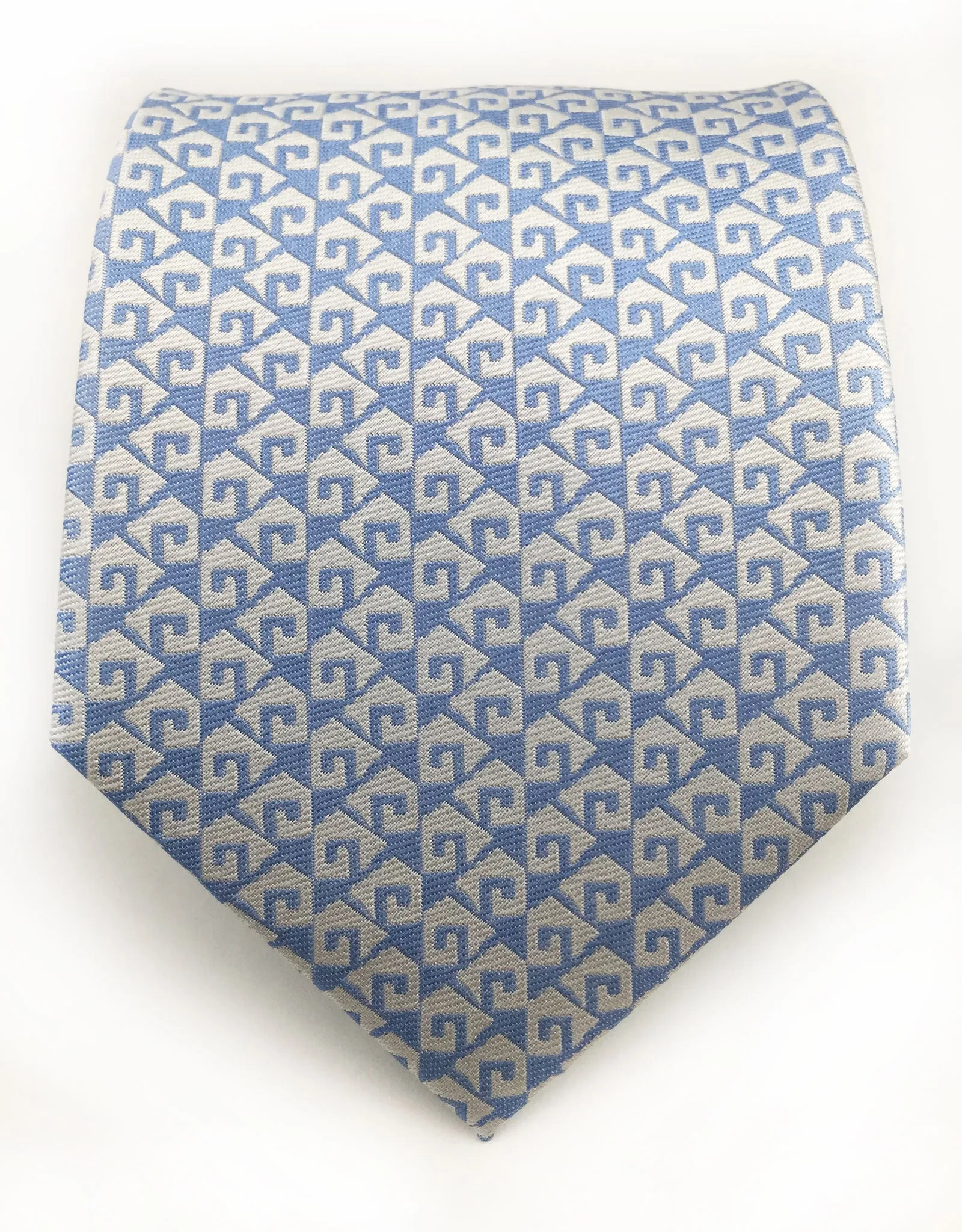 Light Blue Tie with Greek Key Design