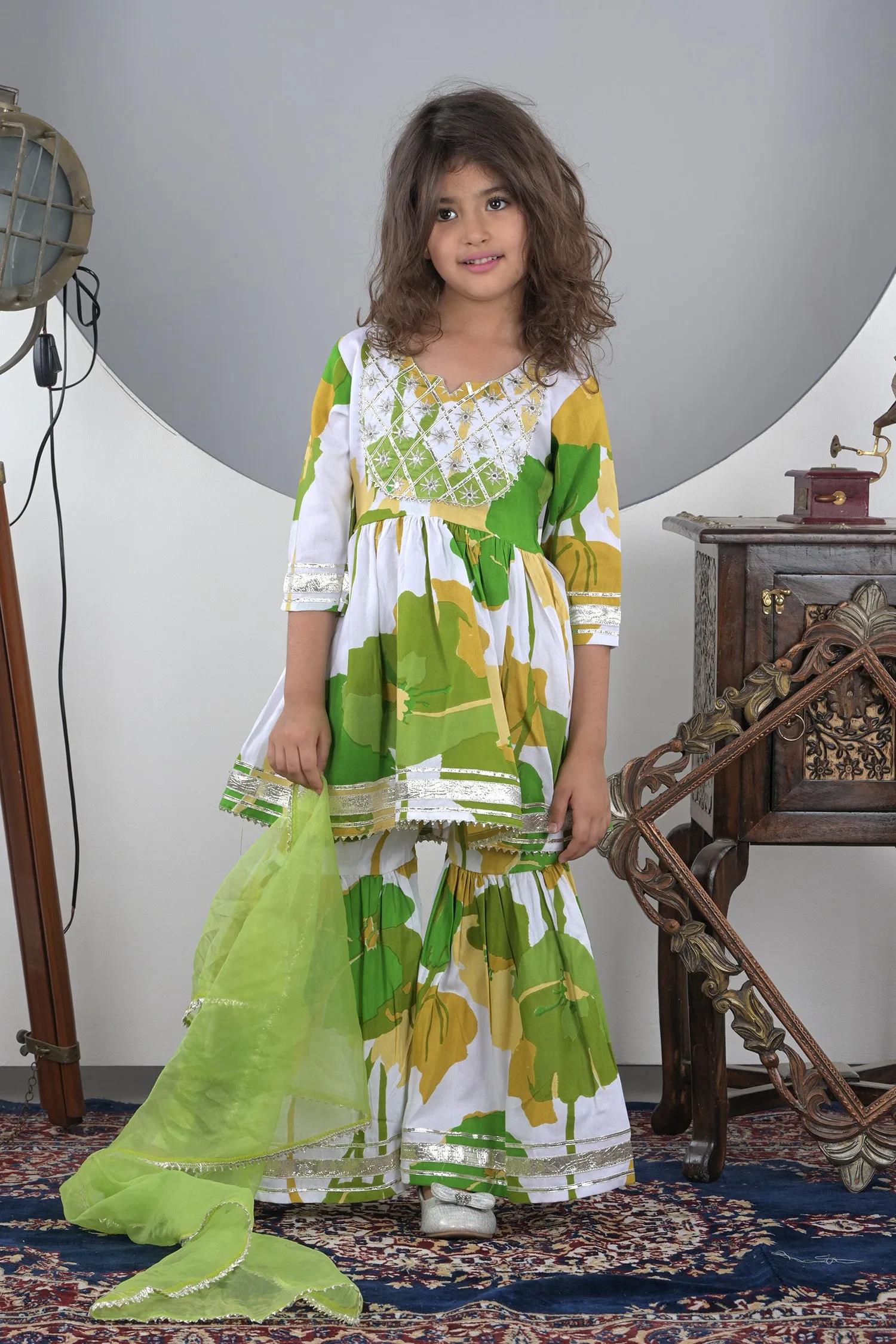 Lime Garden Sharara Set