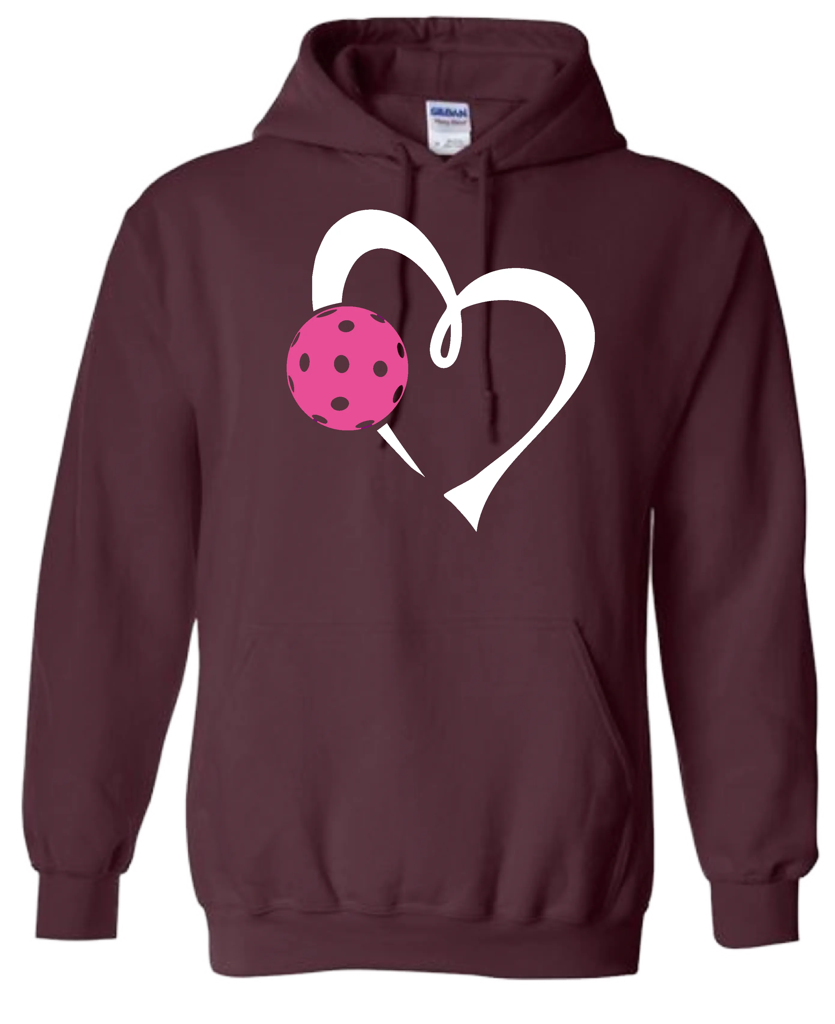 Love Pickleball Heart (Pink) | Unisex Hoodie Pickleball Sweatshirt | 50% Cotton 50% Polyester