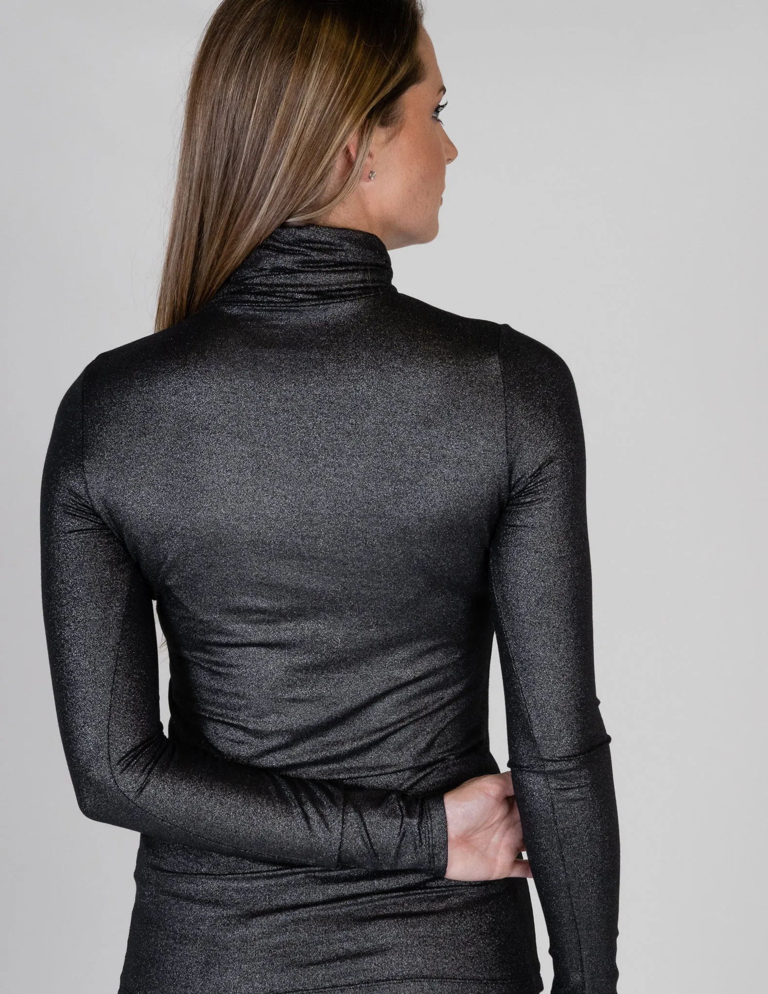 Majestic Metallic Long Sleeve Turtleneck in Metal Black