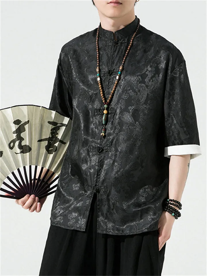 Men's Retro Jacquard Summer Cozy Ice Silk Tang Suit Shirt