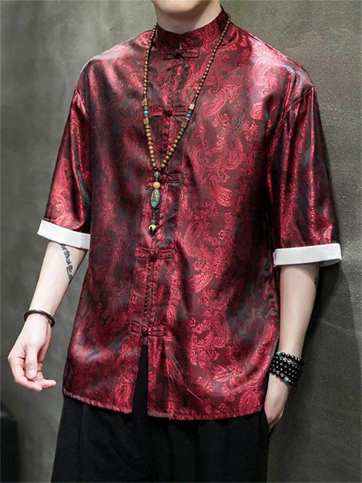 Men's Retro Jacquard Summer Cozy Ice Silk Tang Suit Shirt