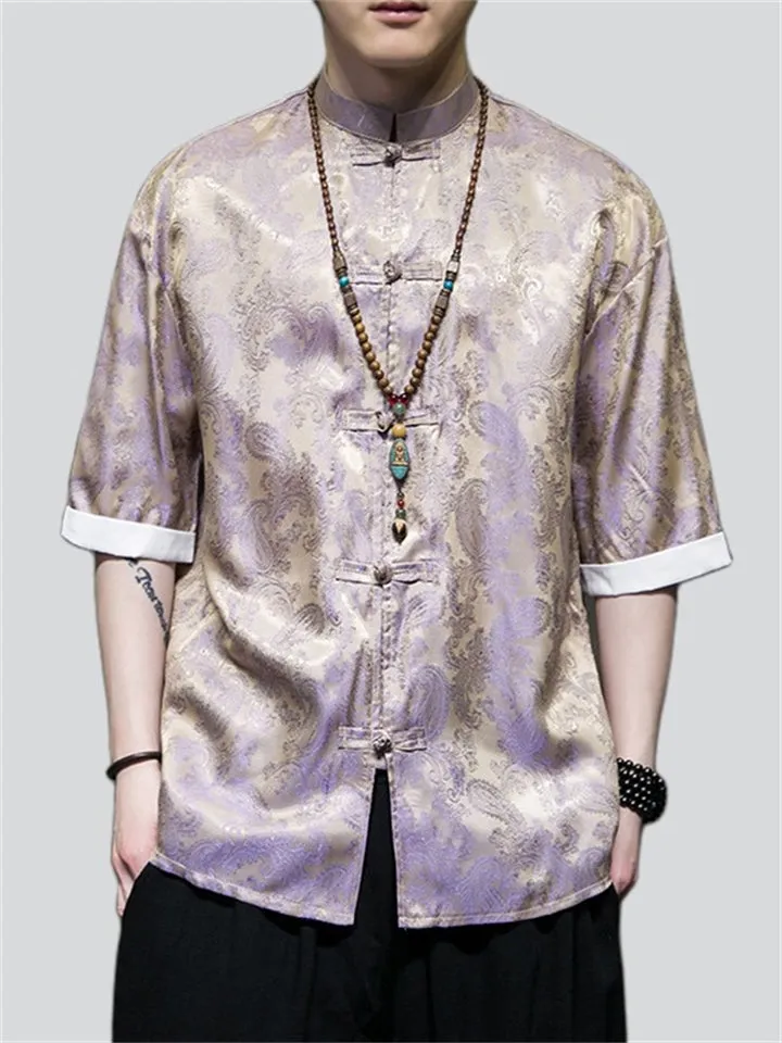 Men's Retro Jacquard Summer Cozy Ice Silk Tang Suit Shirt