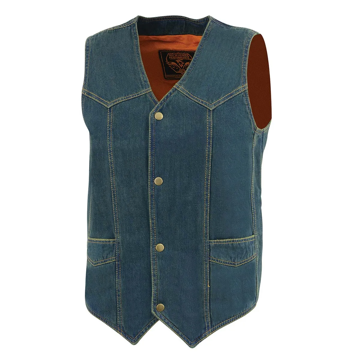 Milwaukee Leather DM1310 Men's Blue Classic Denim Western Style Cowboy Biker Vest with Snap Button Closure