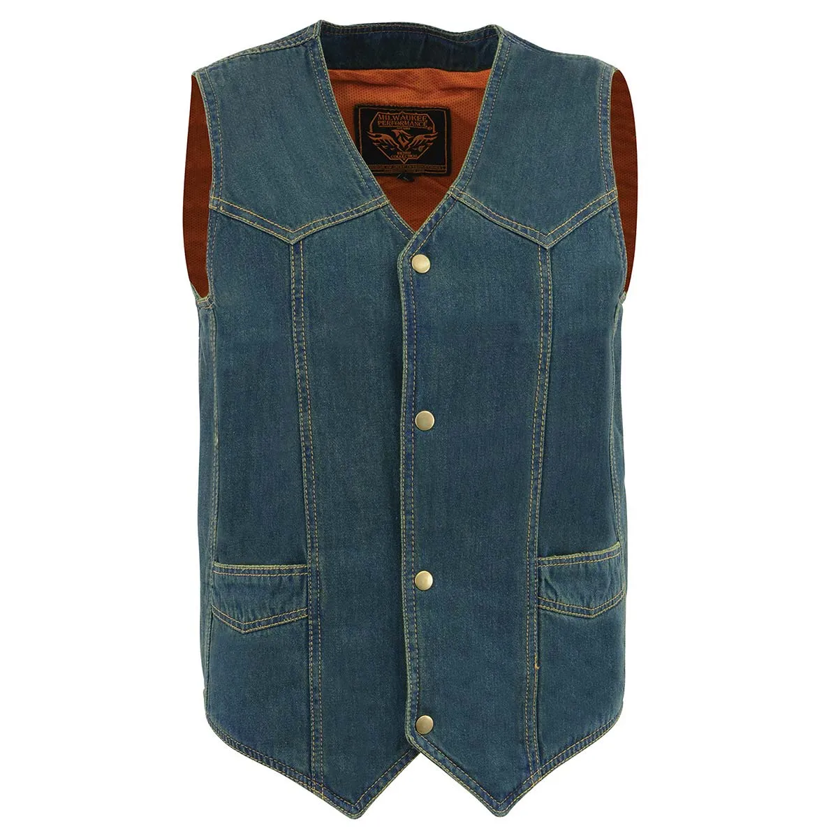 Milwaukee Leather DM1310 Men's Blue Classic Denim Western Style Cowboy Biker Vest with Snap Button Closure