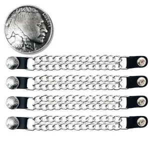 Milwaukee Leather Indian Head Medallion Vest Extender - Double Chrome Chains Genuine Leather 8.5" Extension 4-PCS MLA6044SET