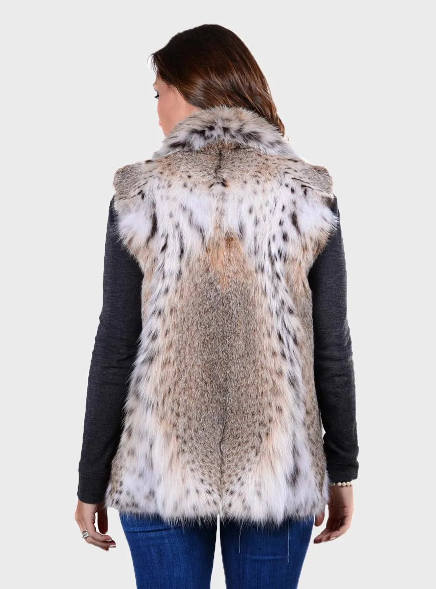 Natural Bobcat Fur Vest with Zip Front