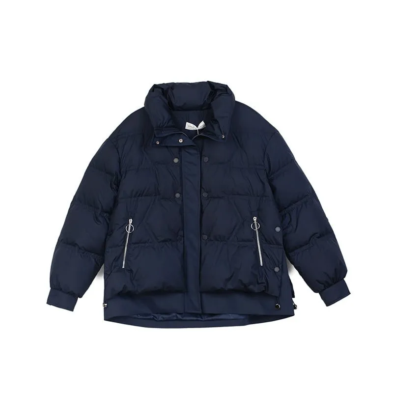 Navy Blue Short Winter Down Jacket