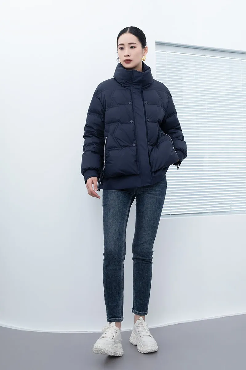 Navy Blue Short Winter Down Jacket