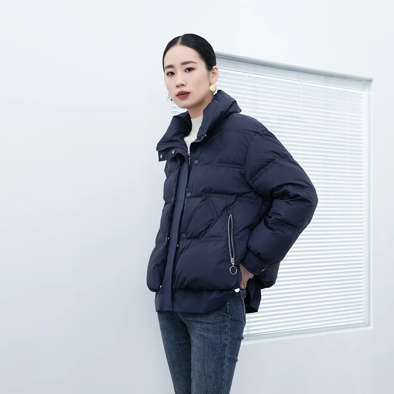 Navy Blue Short Winter Down Jacket