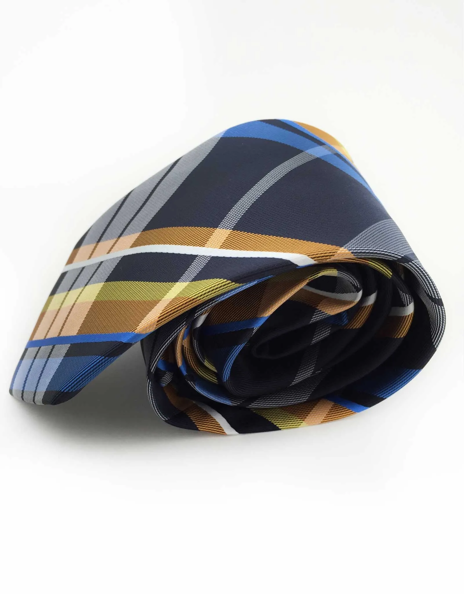 Navy, Mustard, Blue & Orange Plaid Tie