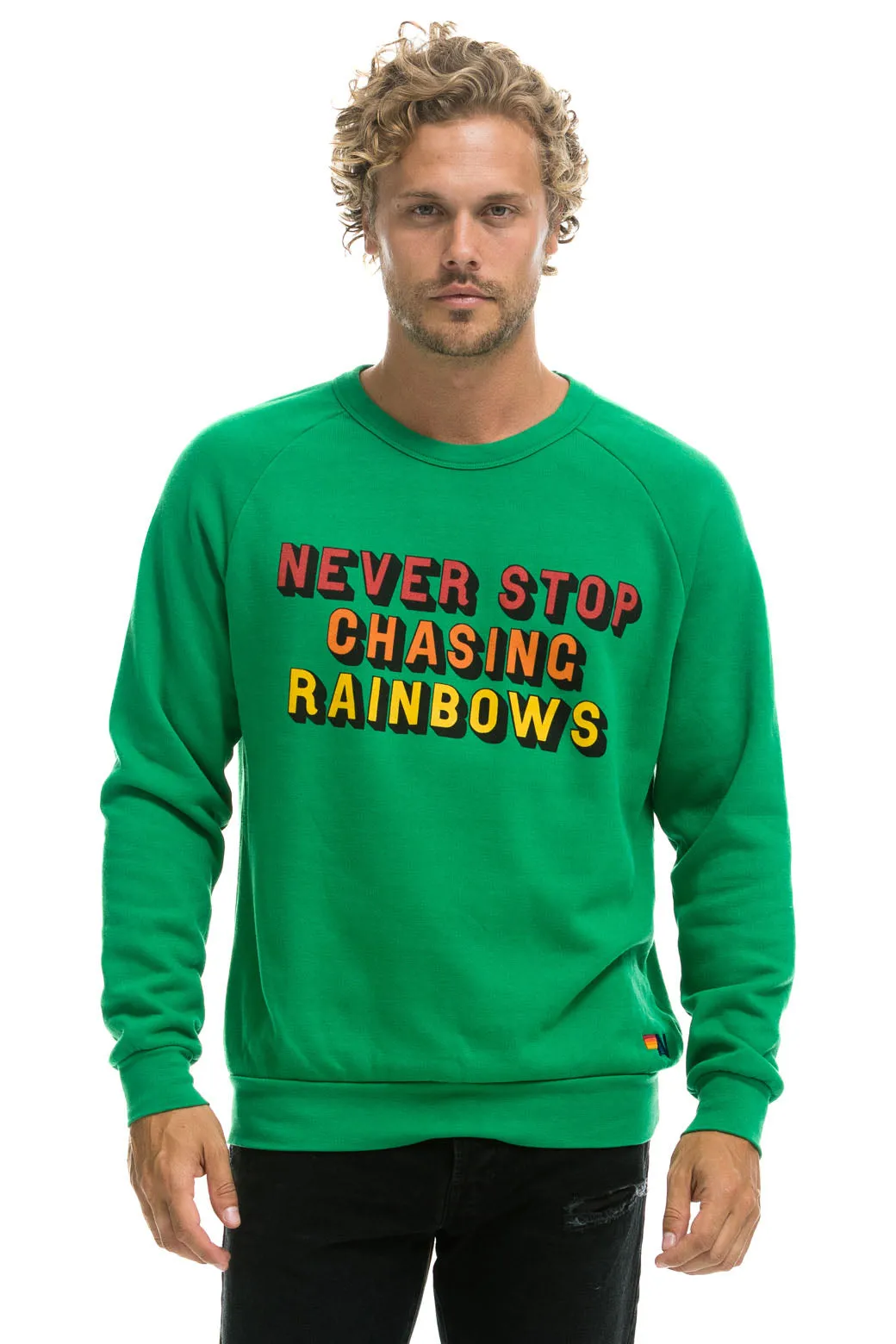 NEVER STOP CHASING RAINBOWS CREW SWEATSHIRT - KELLY GREEN