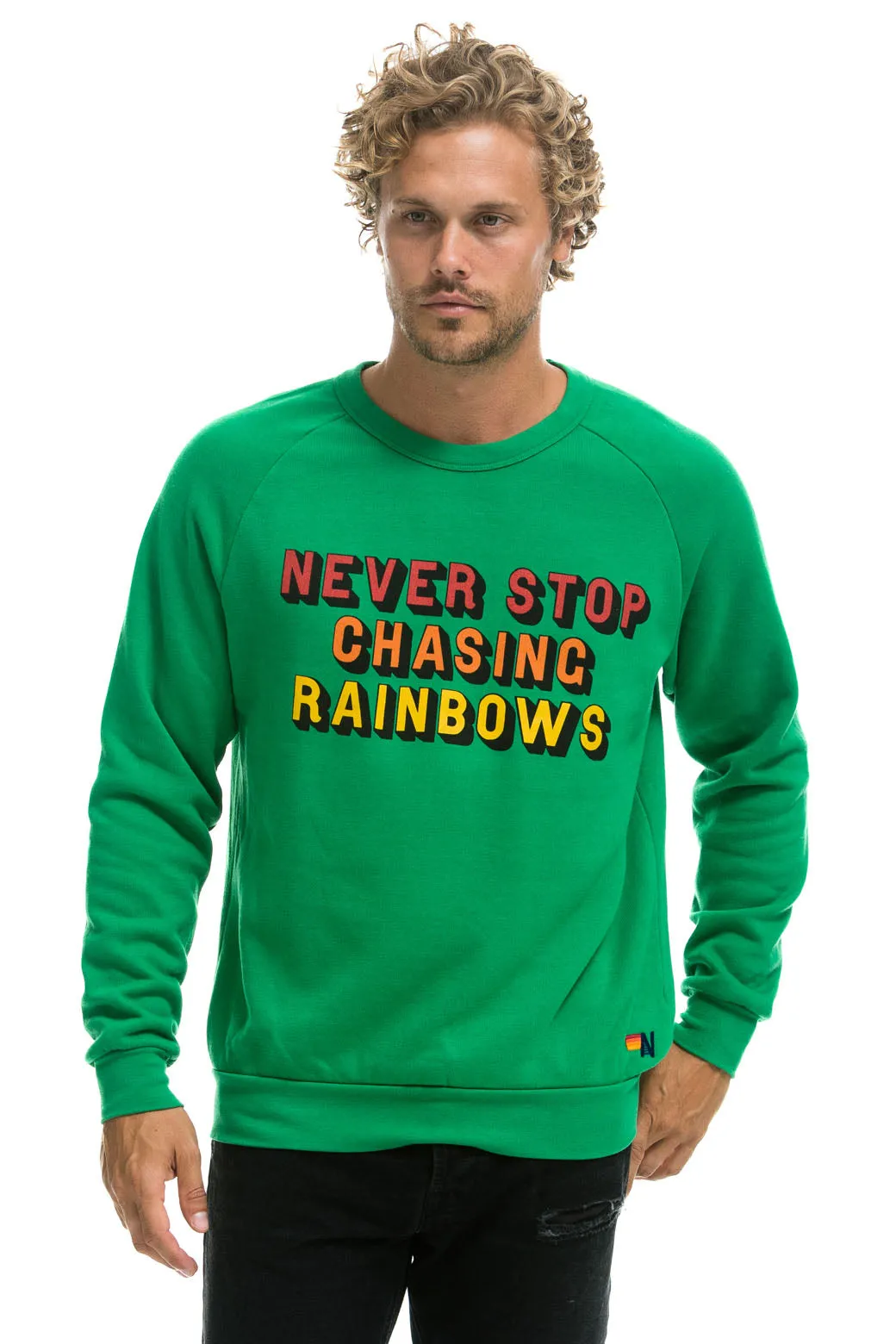 NEVER STOP CHASING RAINBOWS CREW SWEATSHIRT - KELLY GREEN