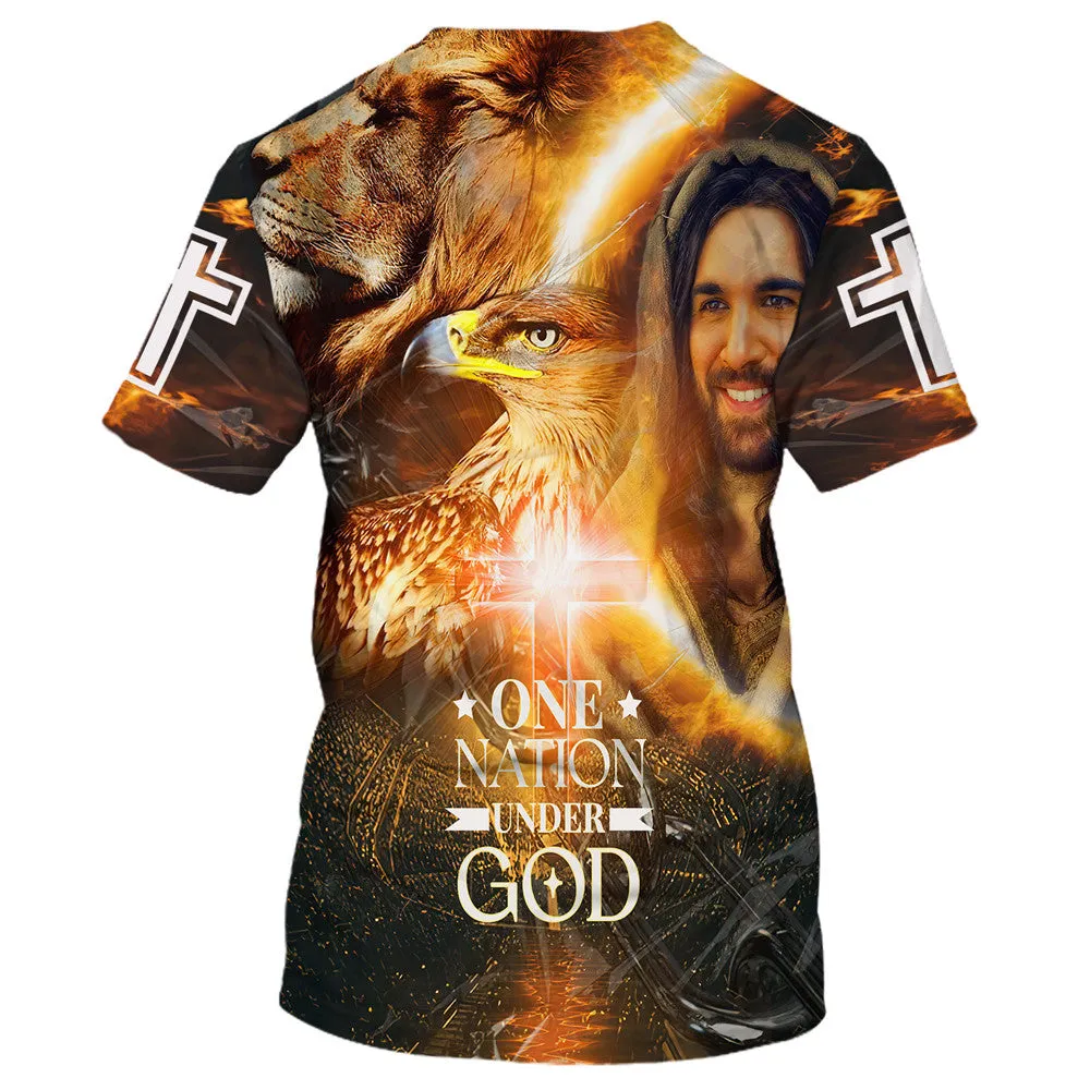 One Nation Under God Jesus And Eagle 3d T-Shirts - Christian Shirts For Men&Women