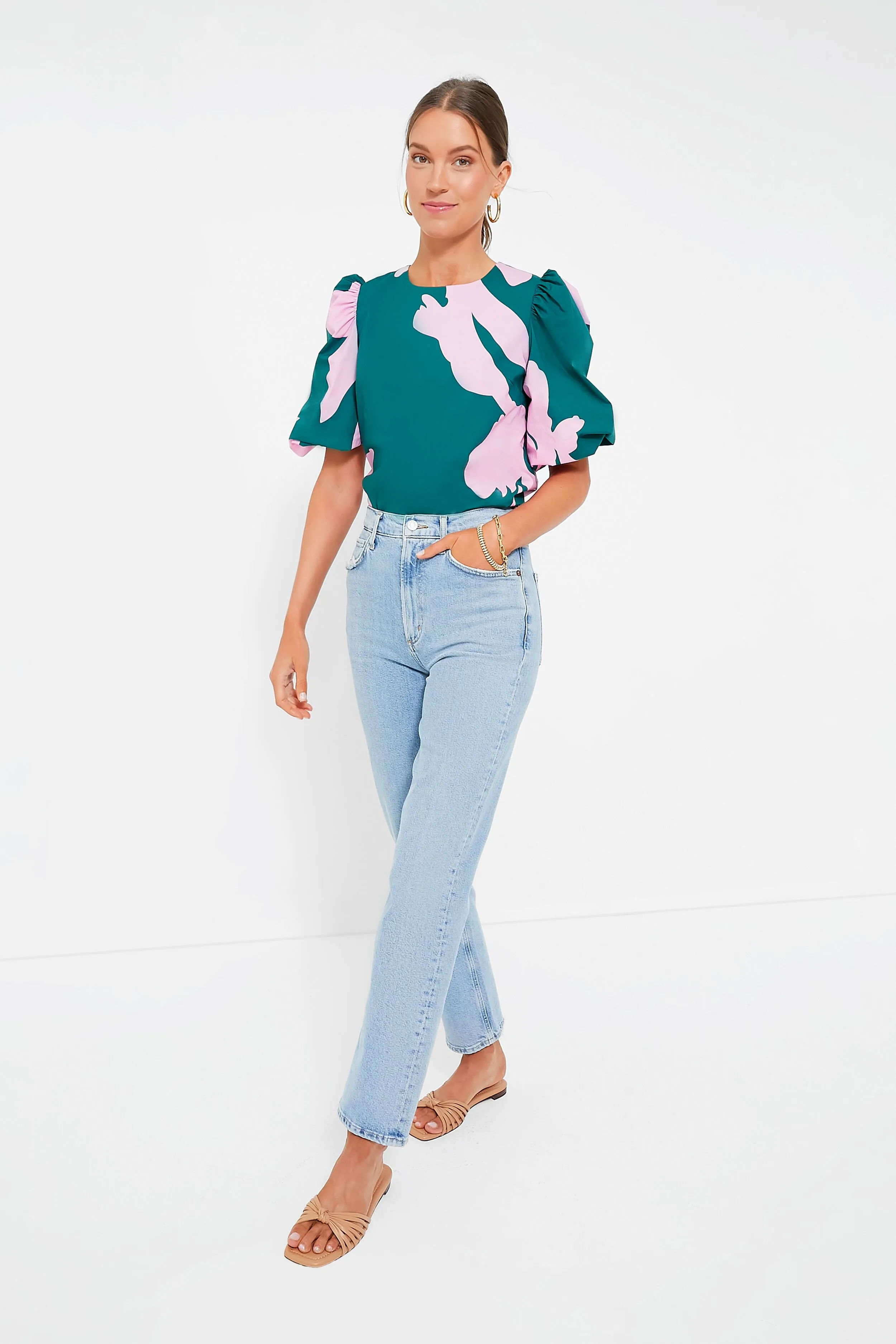 Pink & Green Penelope Puff Sleeve Top