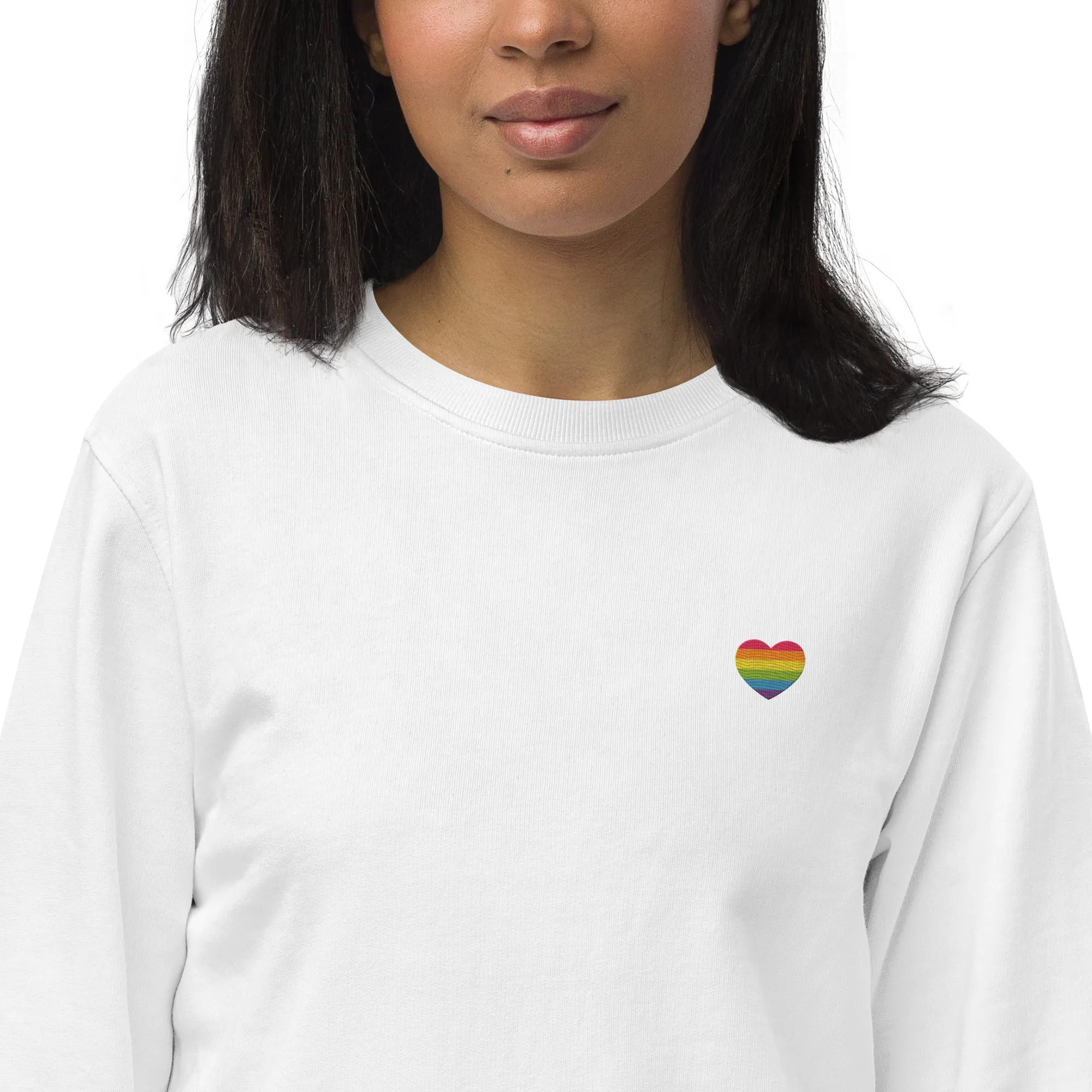 Rainbow Heart Embroidered Organic Sweatshirt