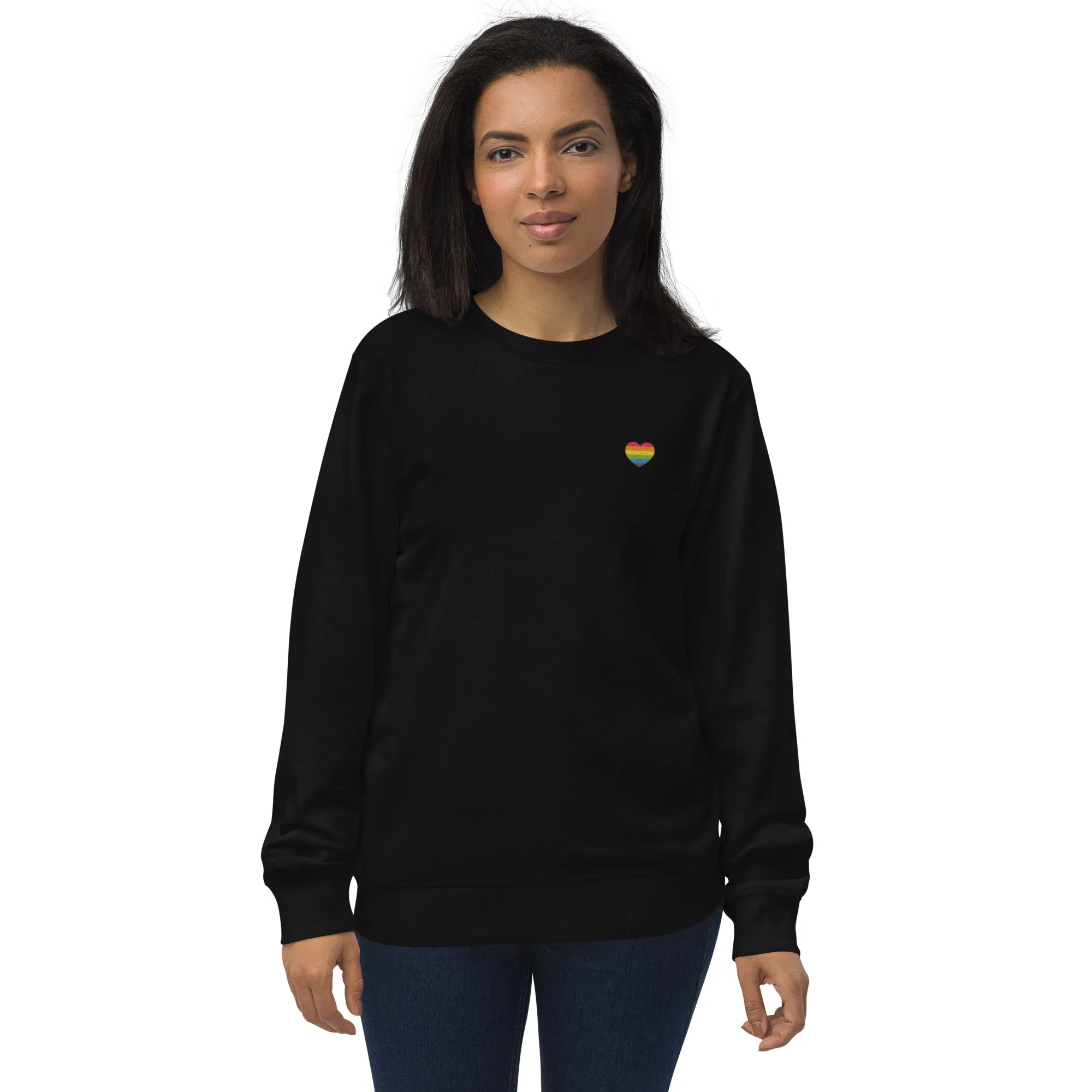 Rainbow Heart Embroidered Organic Sweatshirt