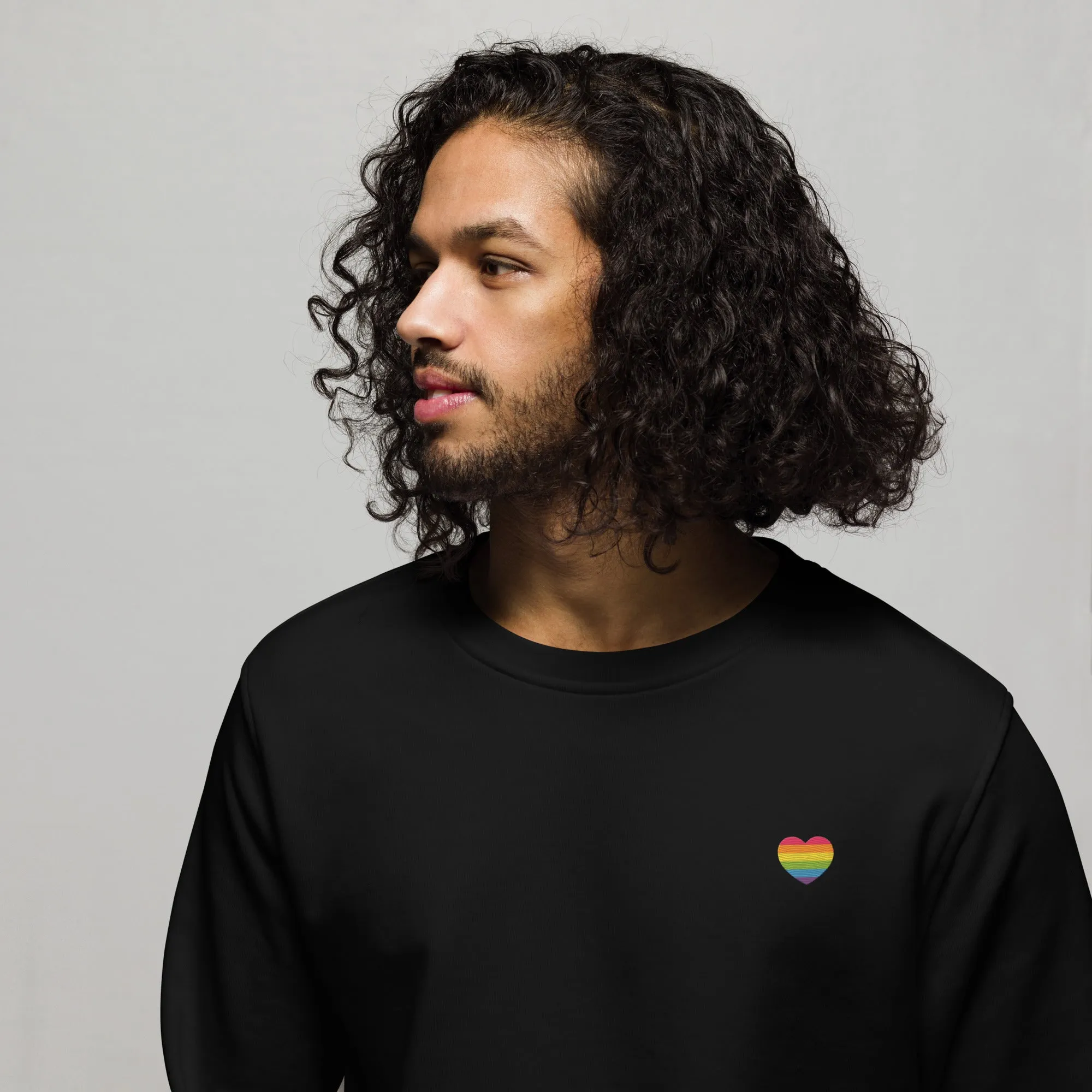 Rainbow Heart Embroidered Organic Sweatshirt