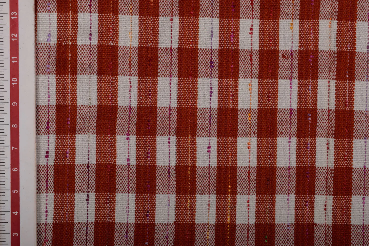 Red White Checks Wool Tweed Fabric