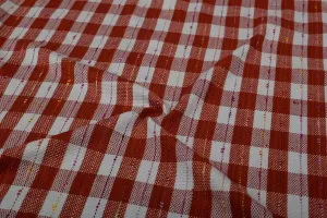 Red White Checks Wool Tweed Fabric