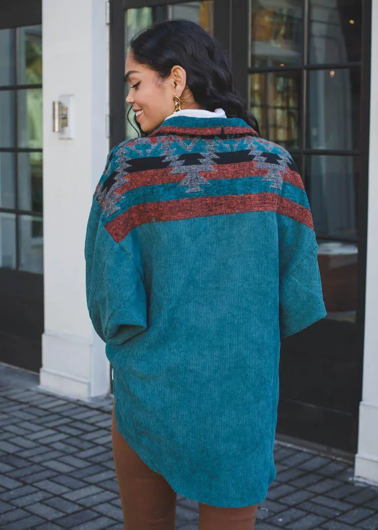 Ruby Printed Long Sleeve Jacket - Teal Green ***FINAL SALE***