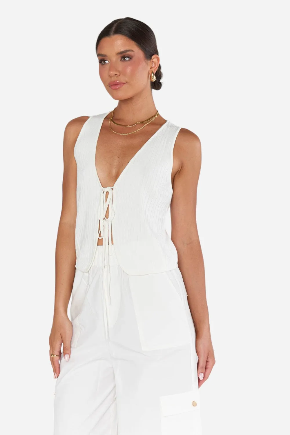 Show Me Your Mumu Time Out Tie Top in White Rib Knit