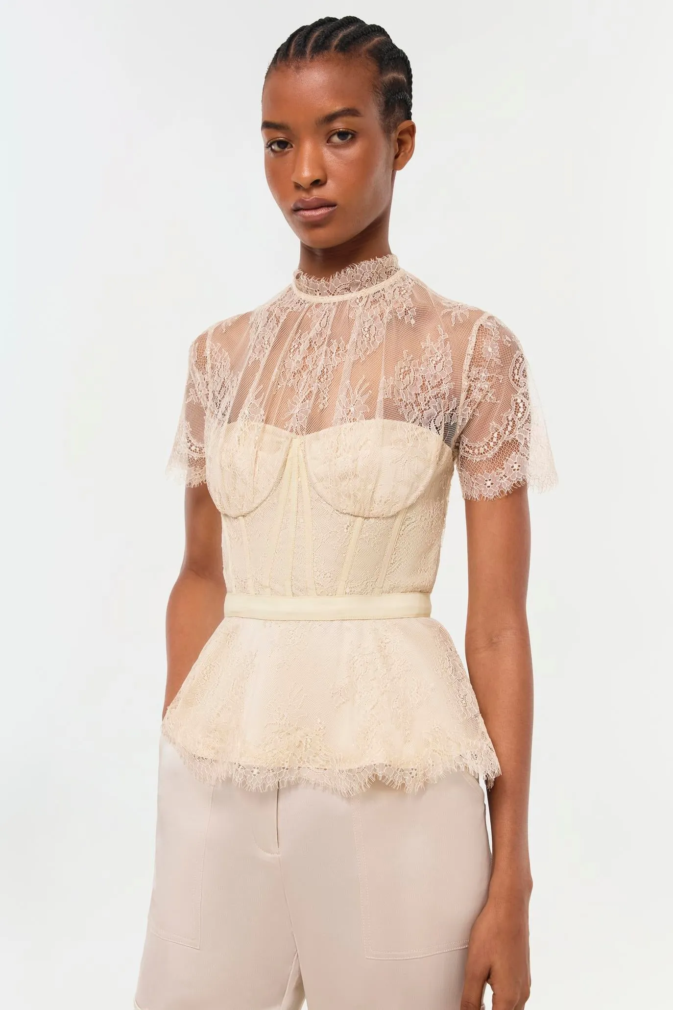 SIMKHAI - Kehlani Lace Bustier Top in Champagne