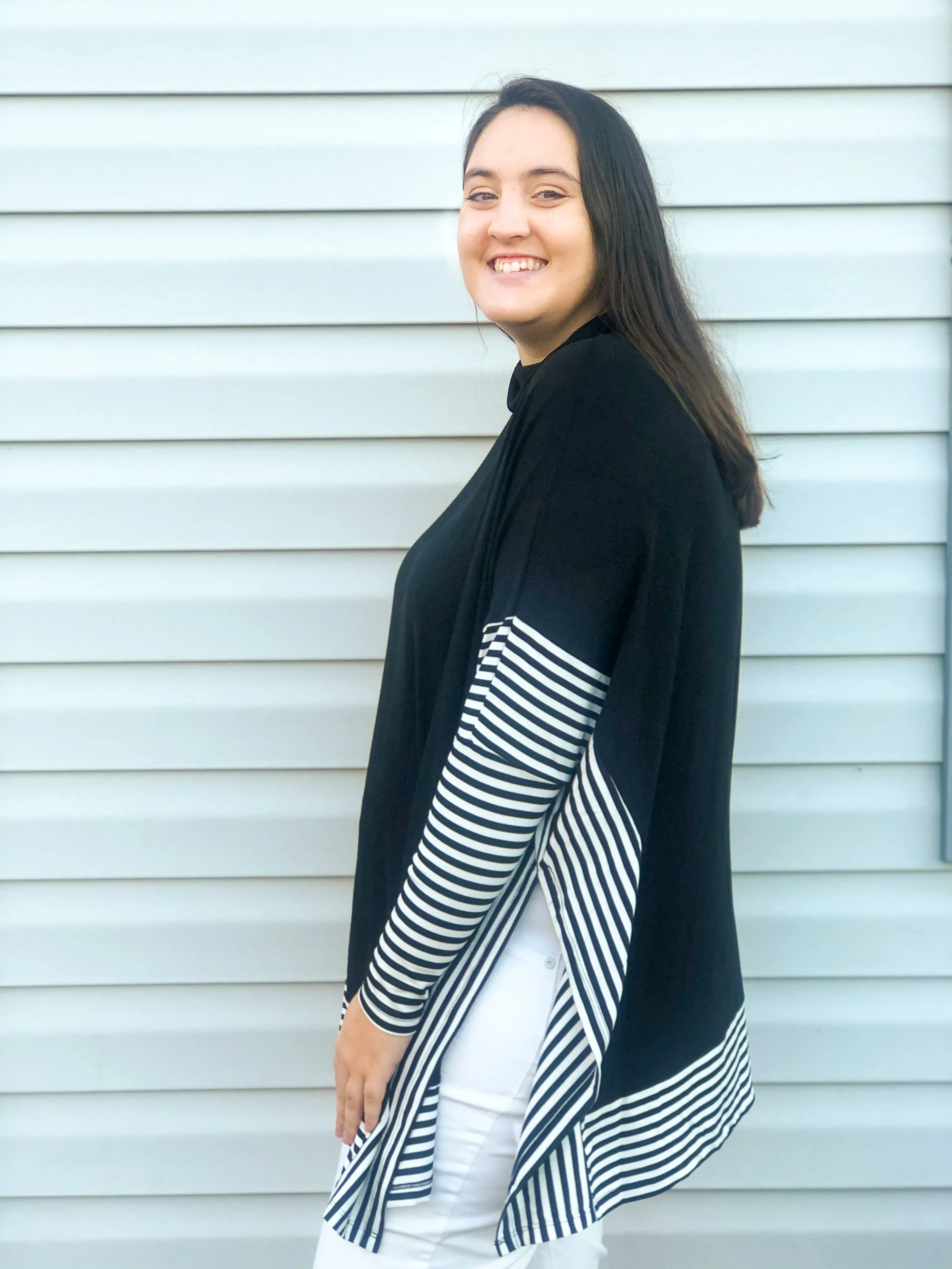 Smooth Sailing Black & White Striped Sleeve Top