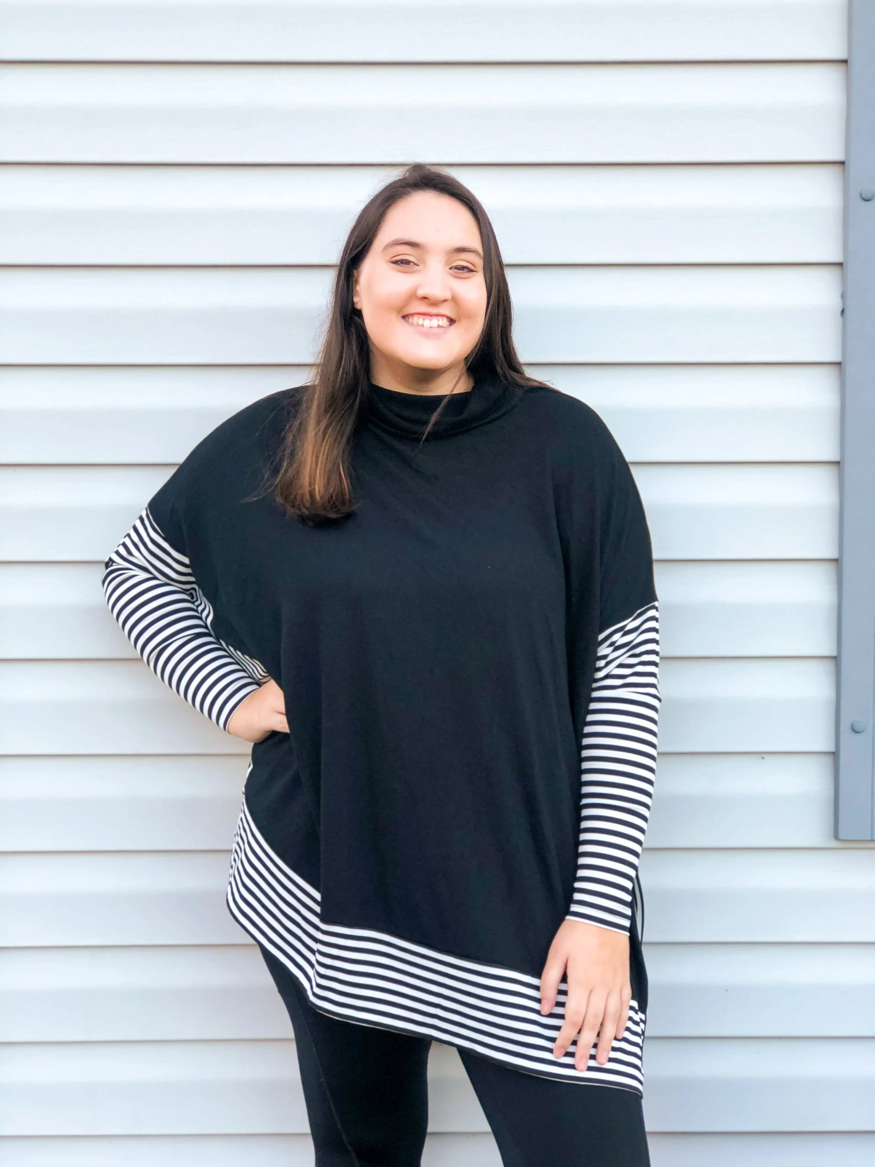 Smooth Sailing Black & White Striped Sleeve Top