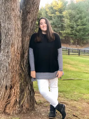 Smooth Sailing Black & White Striped Sleeve Top