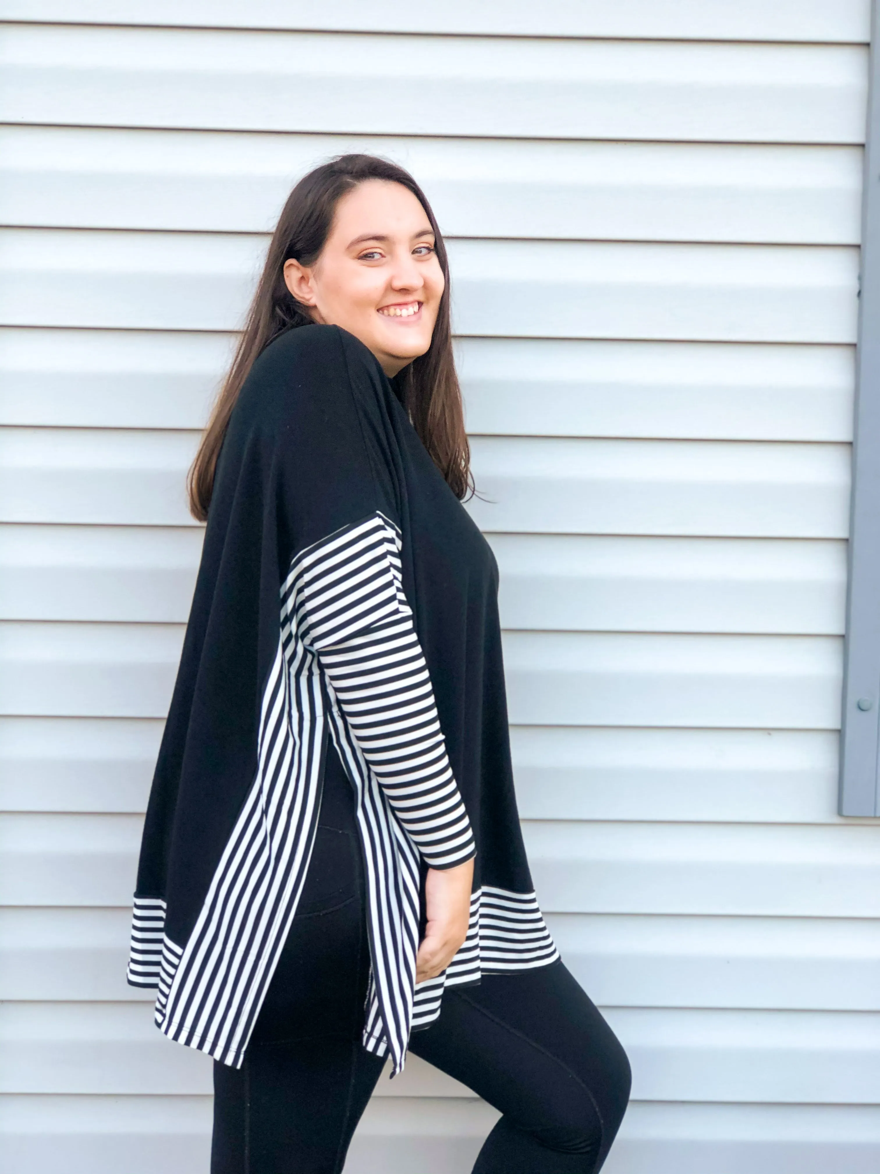 Smooth Sailing Black & White Striped Sleeve Top