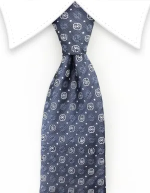 Steel Blue Gray Tie with White Motif